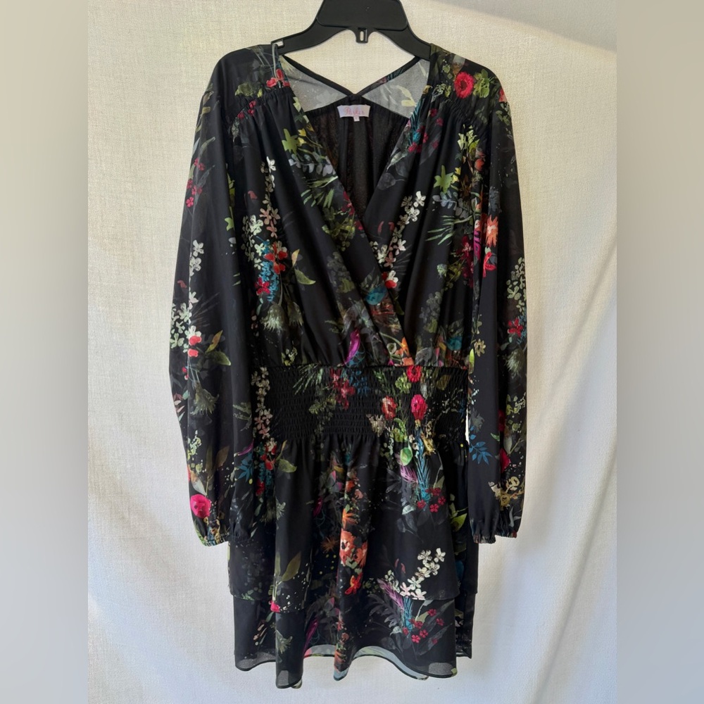 NWoT Parker Tiered Black Floral Mini Dress Medium